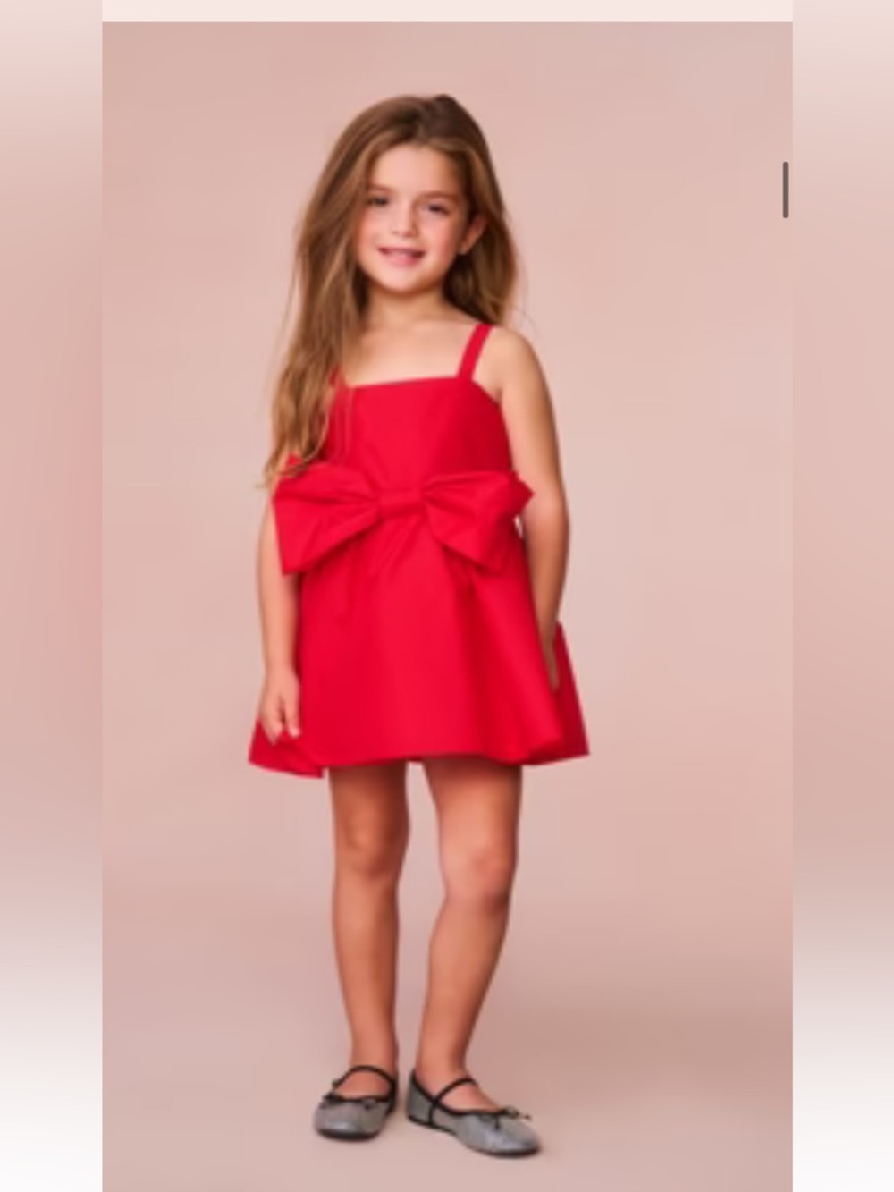 LoveShackFancy Girls Red Bow-Front A-Line Dress-NWT 3/4